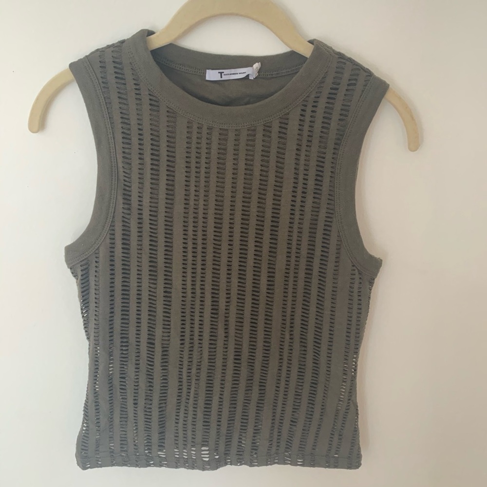 T by Alexander Wang Army Green Laser Cut Tank